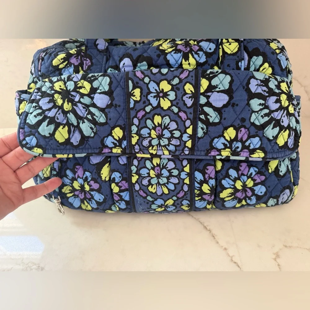 Vera Bradley Indigo Pop Quilted Diaper Bag Tote Blue Purple Green Shoulder Strap